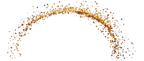 Falling shiny golden stars, festive magic frame, isolated on plain white background, Transparent PNG