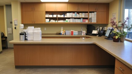 Organized Pharmacy Counter with Medication and Supplies