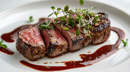 Sliced Grilled Beef Steak with Red Wine Reduction