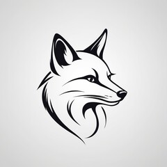 A black and white illustration of a fox's head.