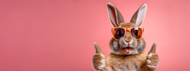 easter bunny rabbit background. giving thumbs up smiling Easter bunny rabbit with sunglasses
