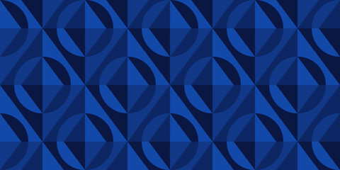 Abstract geometric pattern with interlocking circles and diamonds in shades of blue. Seamless, modern design for wallpapers, textiles, packaging, web backgrounds, or digital art projects.