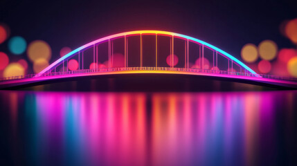 Obraz premium Urban landscape at night vibrant bridge illumination and reflective water in digital art