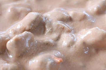 Obraz premium stroganoff with selective focus. meal details. close up on food. stroganoff background.