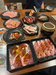 The meat set for grill in the restaurant