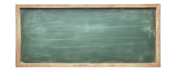 Green school chalkboard in a horizontal orientation, isolated on plain white background, Transparent PNG