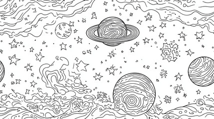 Imaginative outer space scene with planets, stars, and waves