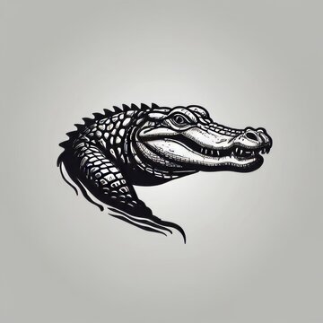 recommend clip art: A detailed line drawing of a black and white alligator.