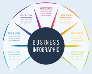 Fototapeta premium Infographic template business information 7 objects, steps, elements or options infographic design