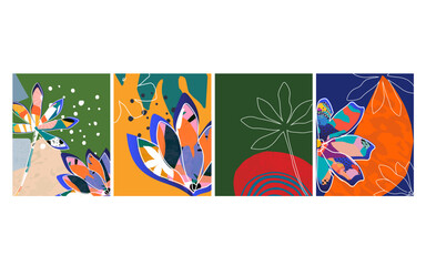 Vector Nature Inspired Cards with Floral and Leaf Motifs in Modern Design Style
