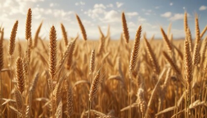 Fototapeta premium Ripe wheat ready for harvest in sunny weather, bread making, summer