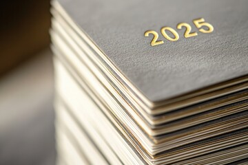 A stack of 2025 diaries, showcasing elegance and planning for the new year.