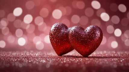 Obraz premium two glittering red hearts placed side by side