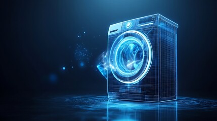 Futuristic wireframe washing machine.