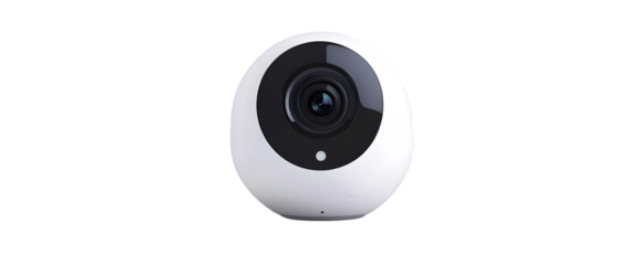 Modern surveillance smart camera isolated on a plain white background, Transparent PNG