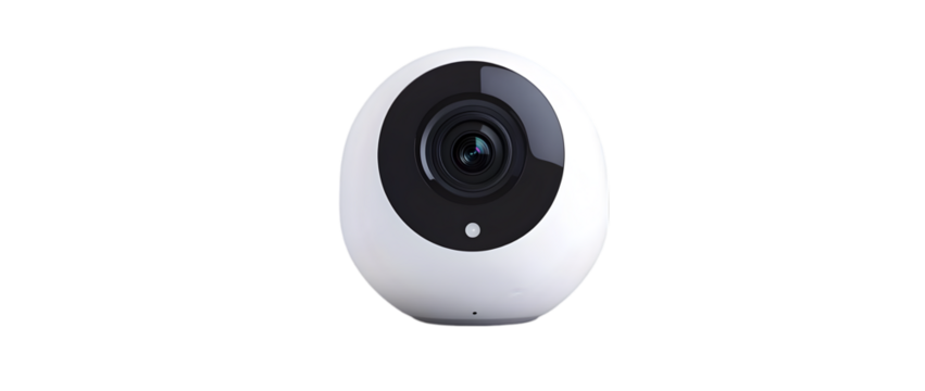 Modern surveillance smart camera isolated on a plain white background, Transparent PNG