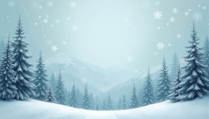 Obraz premium Snowy pine forest in winter landscape with falling snow