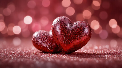 Obraz premium two glittering red hearts placed side by side