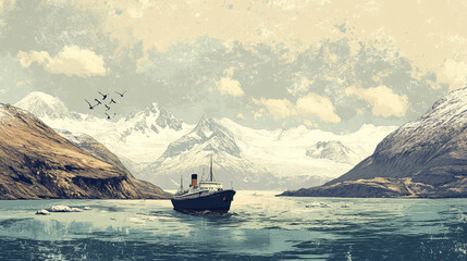 Illustration of the Strait of Magellan with Punta Arenas' Coastal Scenery