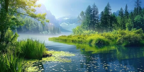 Crystal Clear River Through Forest