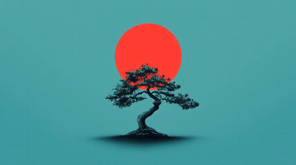 Abstract Bonsai Tree Logo Design Concept