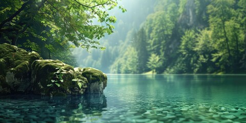 Obraz premium During the summer holiday I plan to travel to a beautiful island surrounded by a sparkling lake lush green grass
