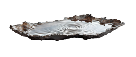 Realistic ripple of water forming a puddle, isolated on plain white background, Transparent PNG