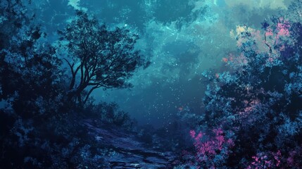 Obraz premium Enchanting Night Forest Path Underneath a Starry Sky
