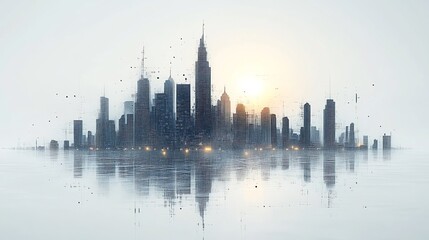 Fototapeta premium Conceptual artwork of Morse code dots dashes arranged form a city skyline blending urban design with coded art