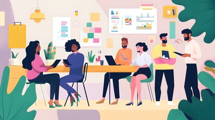 Diverse Team Collaborates On Project In Modern Office Space