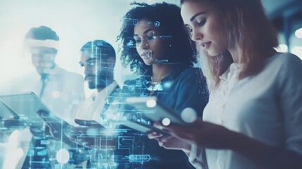 Diverse Team Collaborates Using Digital Technology