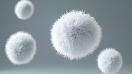 Obraz premium Fluffy White Spheres Float Against A Gray Background