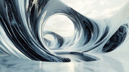 Abstract Swirling Marble Landscape With Openings