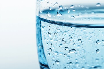 Close-up of a glass of water with condensation, showcasing the purity and refreshment.