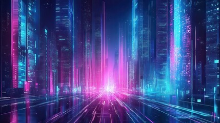 Neon Cityscape Digital Art Futuristic Streetscape