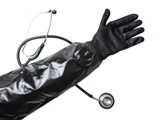 hand holding a black glove