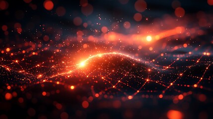 Obraz premium Vibrant glowing particles cascading over gently undulating digital wave patterns image