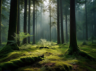 Obraz premium A serene and earthy organic nature background featuring natural elements like leaves, branches, stones, and flowing water