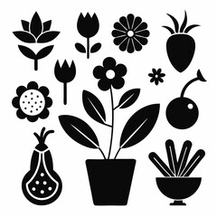 set of silhouettes of flowers