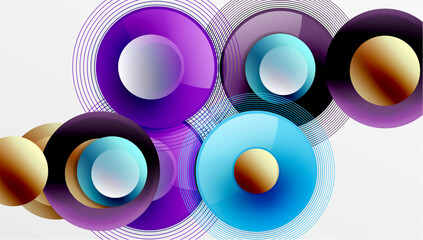 Abstract composition of overlapping circles with smooth gradients and transparency effects. Clean and modern design emphasizing depth, symmetry, and a minimal aesthetic