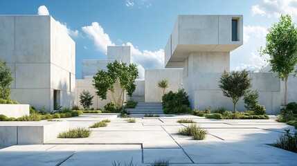 Fototapeta premium Modern concrete architecture with landscaping.