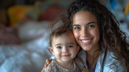 Obraz premium Doctor : Happy infant kid assessment in clinic; hospital and medical analysis. An image featuring a doctor and child; along with a doctor and baby. bright white tone.