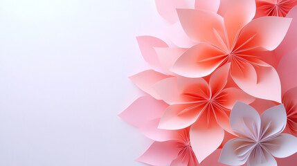 Obraz premium Elegant paper flowers in pink and white on a soft background, creating a delicate and artistic floral display.