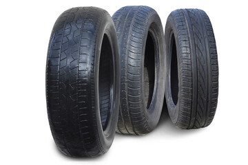 old worn damaged tires isolated on white background