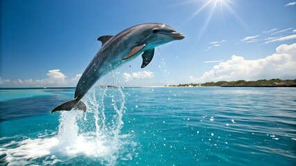 Fototapeta premium Playful Dolphin Jumping Out of Water