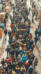 Obraz premium Group of people are standing in line outside a store.