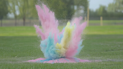 Colorful powder explosion in a desert during Holi.