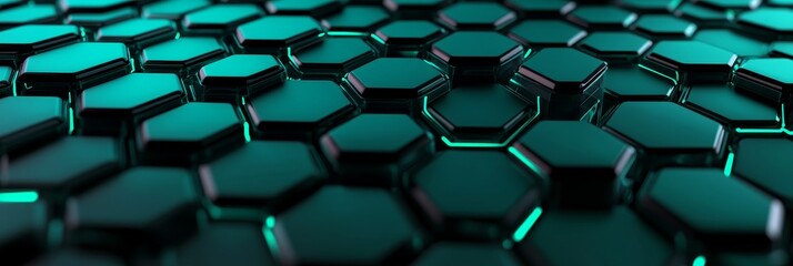 Obraz premium Abstract Hexagon Pattern Background - Teal hexagons, geometric shapes, repeating pattern, futuristic design, technological texture.