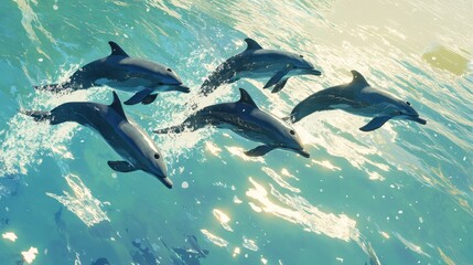 Obraz premium Dolphins leaping in ocean dynamic joyful powerful image