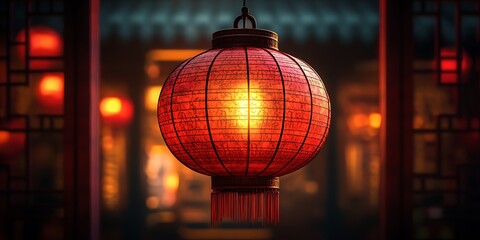 Red Lantern Glowing with Light Inside


